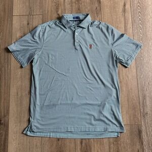 Stitch Golf Polo Shirt Mens XL Blue White Striped Stretch #752